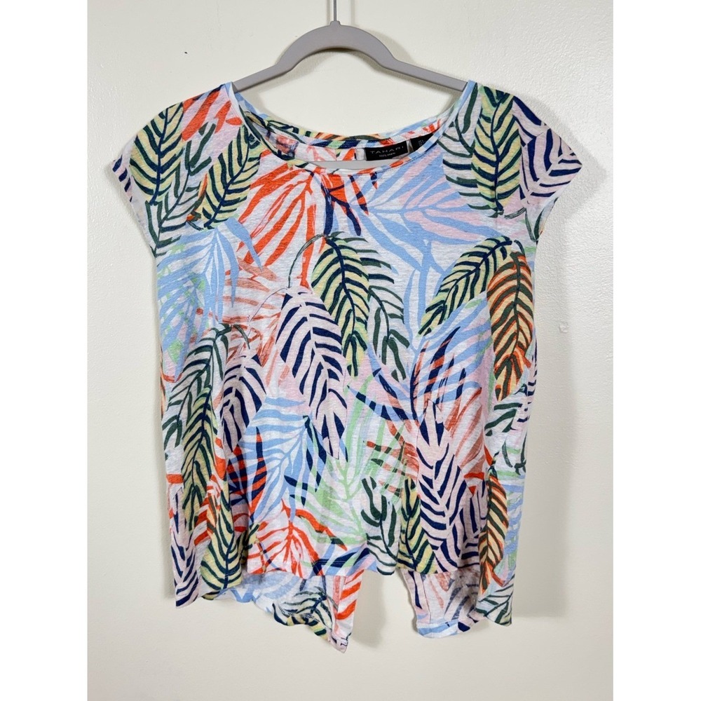 Tahari 100% Linen Blouse Top Large Beach Coastal Euro Summer Bohemian